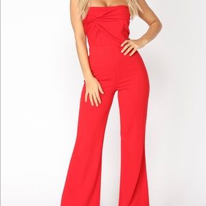 Red strapless fashion nova jumpsuit